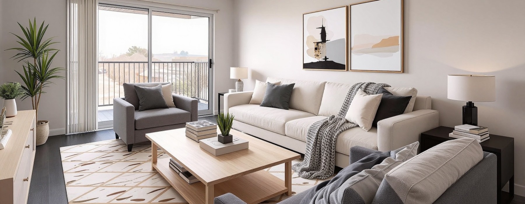 a living room with a couch, chairs and a coffee table